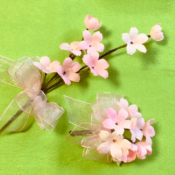 まゆフラワー 桜(ミニブーケ、コサージュ)